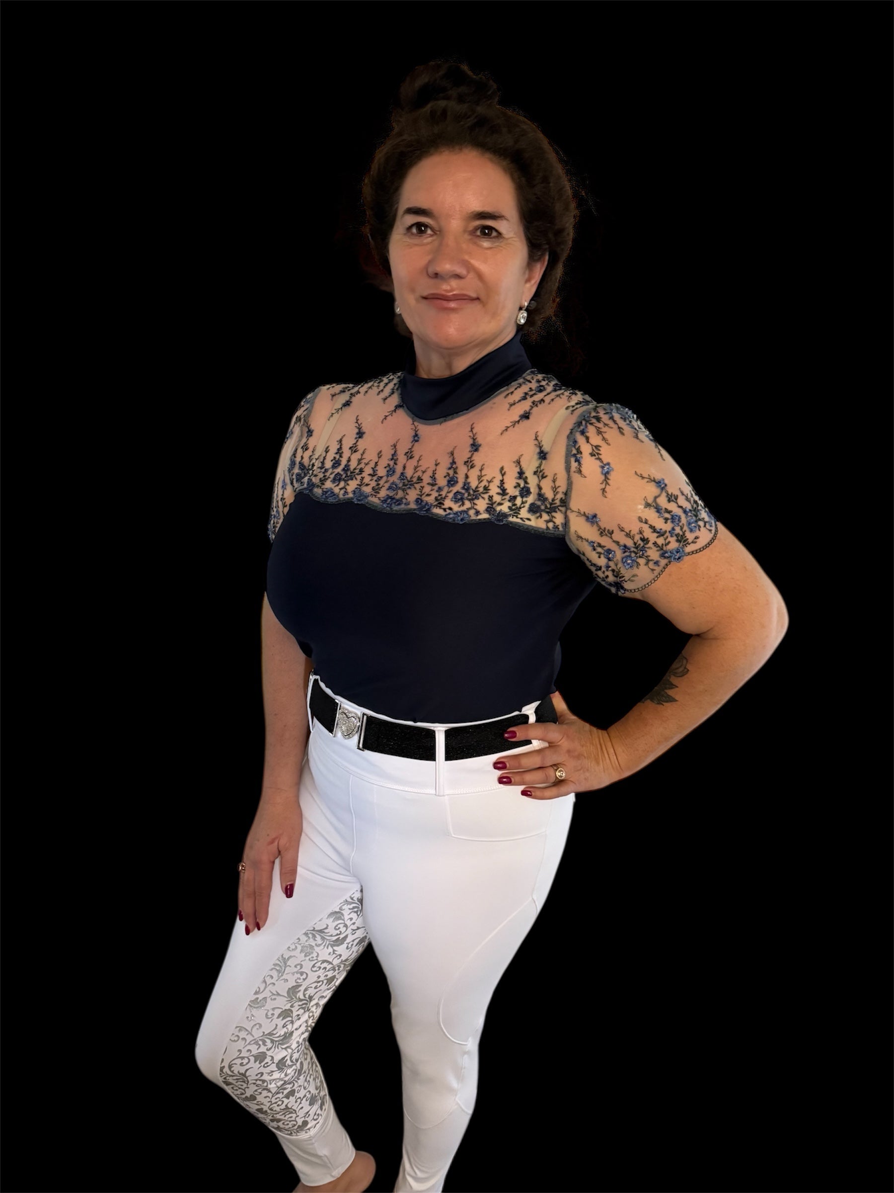 AUSTRALIAN MADE Grey or NAVY BLUE short sleeve floral lace equestrian shirt with lace chest … The CALLIE. Made to order